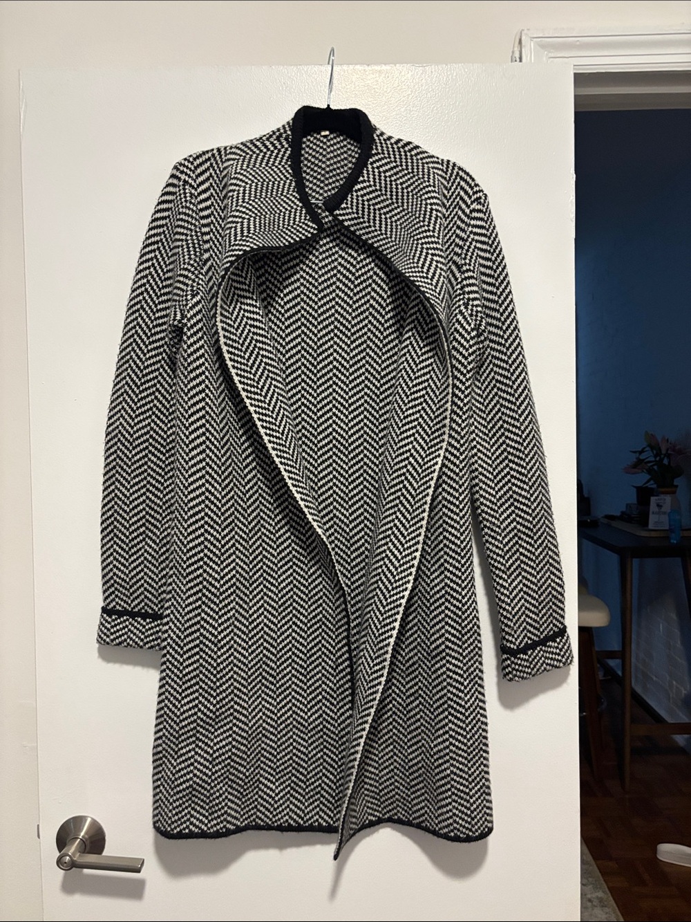 Black & White Herringbone Women's Coat